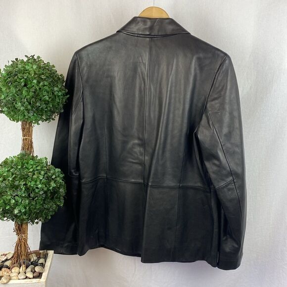 100% Leather Black Long Sleeve Blazer Jacket From Peck & Peck 10 - Picture 3 of 6